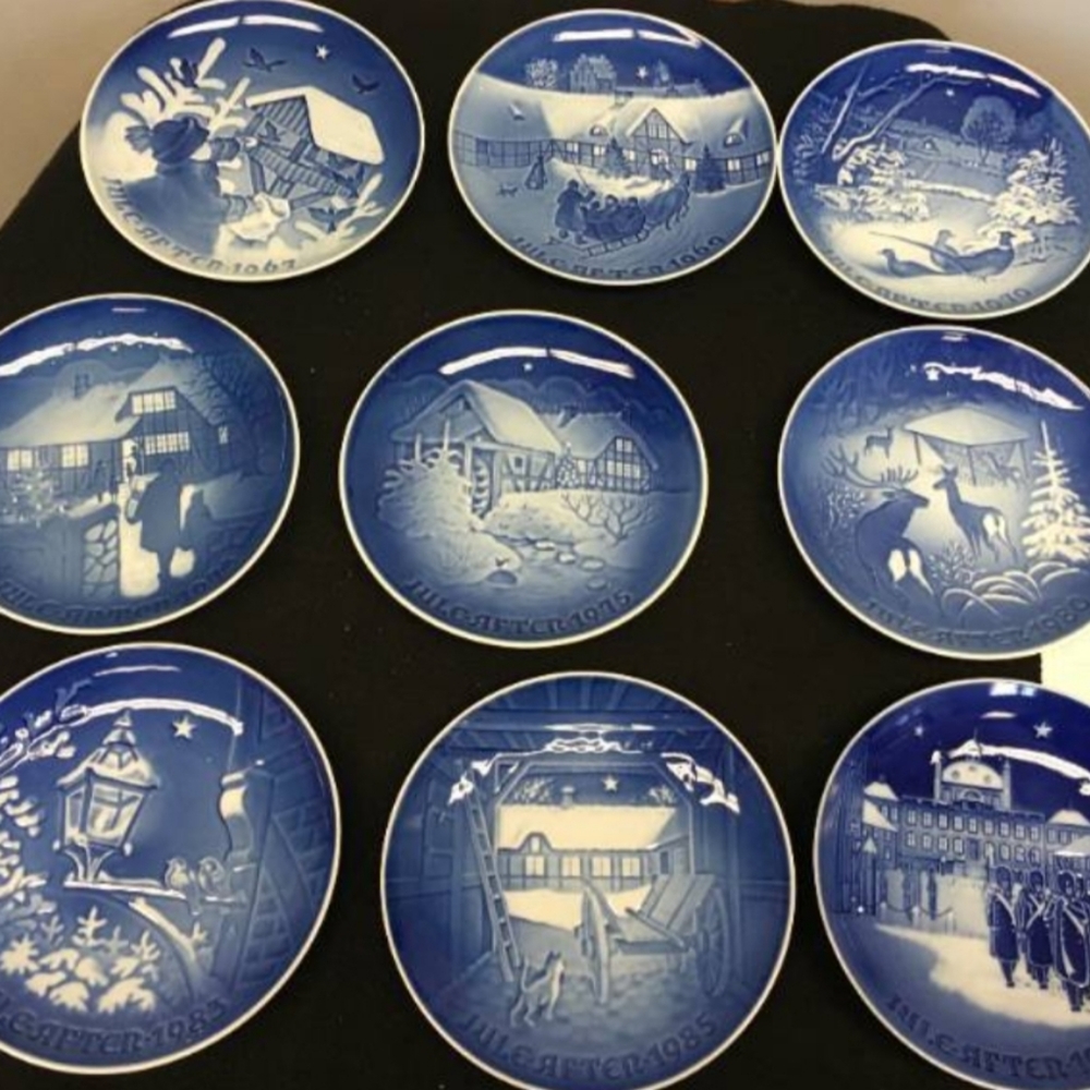 Copenhagen Porcelain Christmas Collectors Plates set of 9